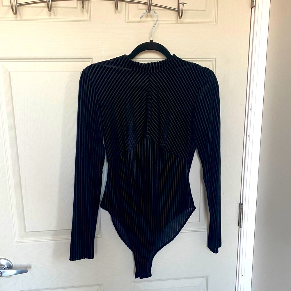 Forever21 Velvet Stripe Mesh Backless Bodysuit Med